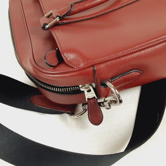 Coach #71681 Crossgrain Leather Briefcase Slim Brief Red Laptop Case Crossbody - Picture 12 of 16